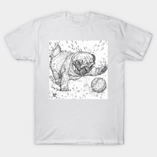 PUPPY PUG PLAYING WITH A TENNIS BALL - pencil drawing T-Shirt